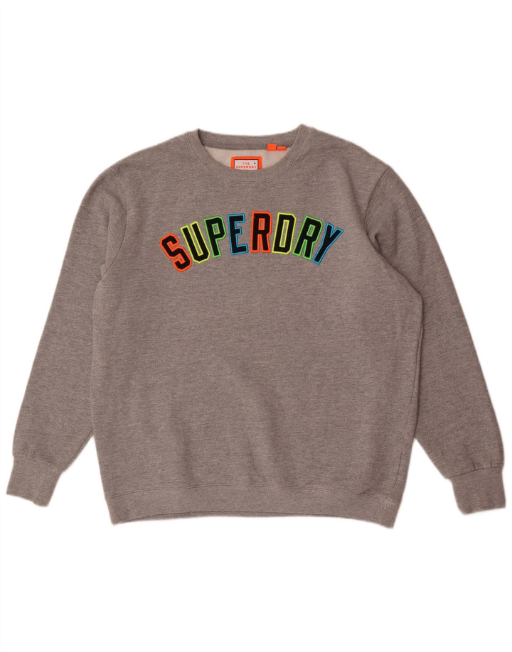 Suéter gráfico masculino Superdry XL cinza manchado de algodão