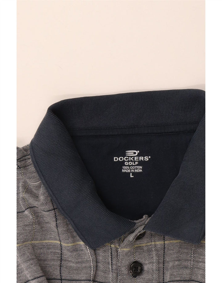 Camisa polo masculina Dockers Rugby grande algodão xadrez azul