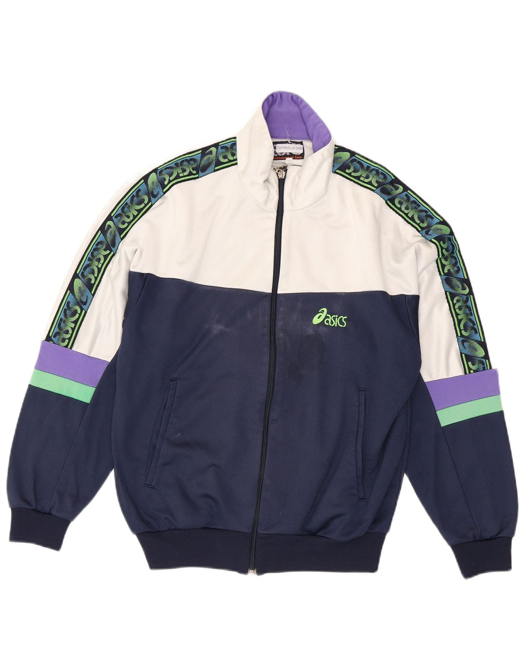 Asics Masculino Graphic Tracksuit Top Jacket IT 46 Pequeno Azul Marinho Colourblock