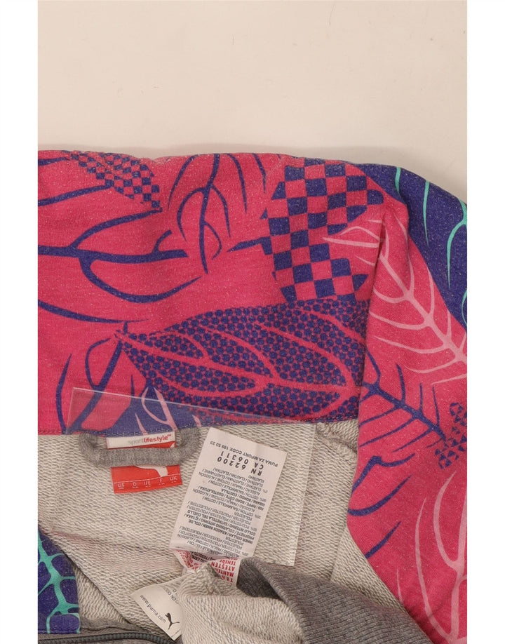 PUMA Womens Tracksuit Top Jacket UK 12 Médio Cinza Floral Algodão