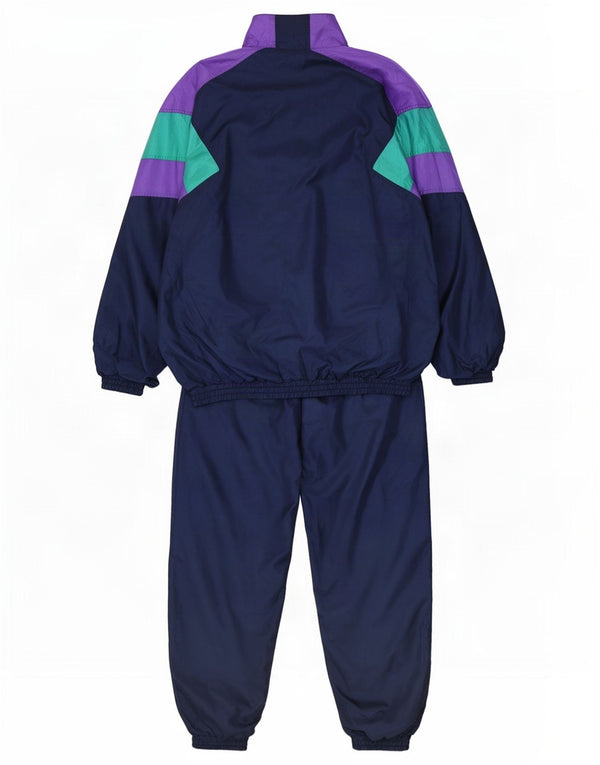 Fato de treino completo masculino vintage médio azul marinho colorblock poliamida