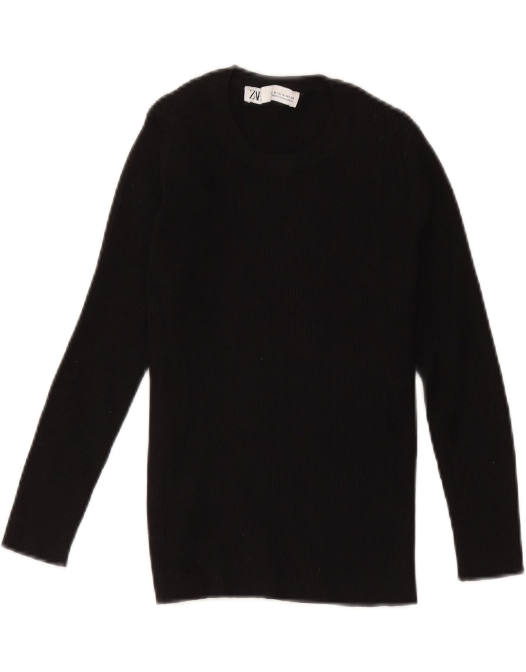 Top feminino Zara de manga comprida UK 12 viscose preta média