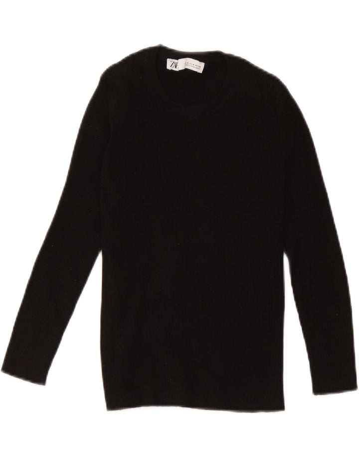 Top feminino Zara de manga comprida UK 12 viscose preta média
