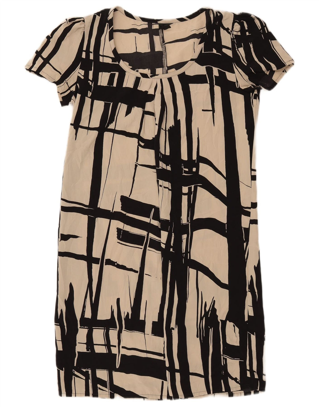 Vestido feminino Benetton Abstract Pattern Shift Reino Unido 6 XS Off White Poliéster