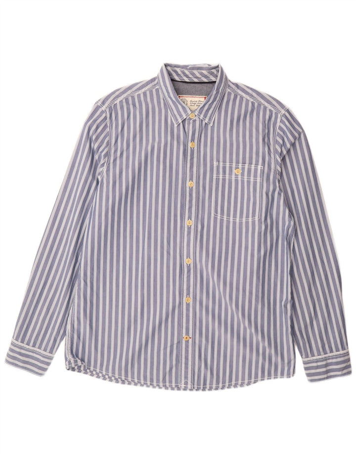 Camisa masculina Fat Face grande algodão listrado azul