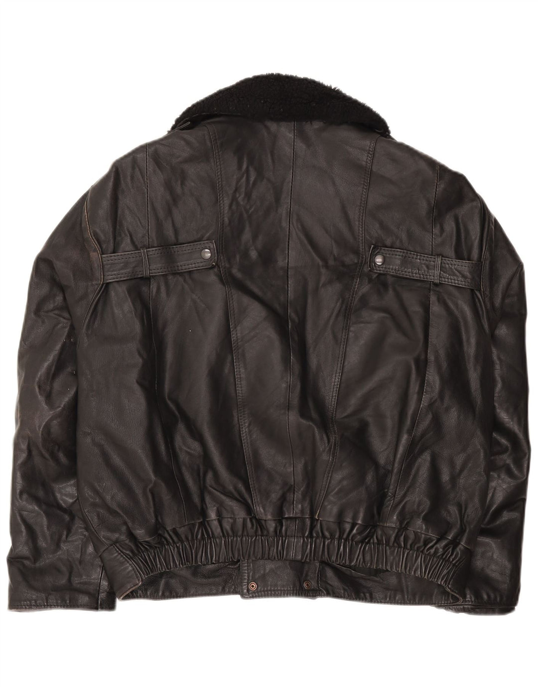 Jaqueta de couro vintage masculina com peito duplo UK 42 XL preta