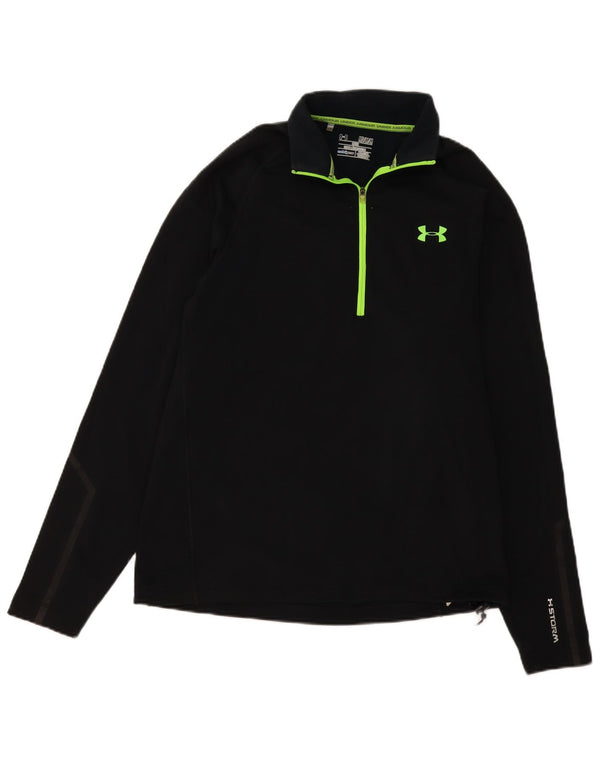 UNDER ARMOUR Mens Cold Gear Zip Neck Pulôver Treino Top Médio Preto