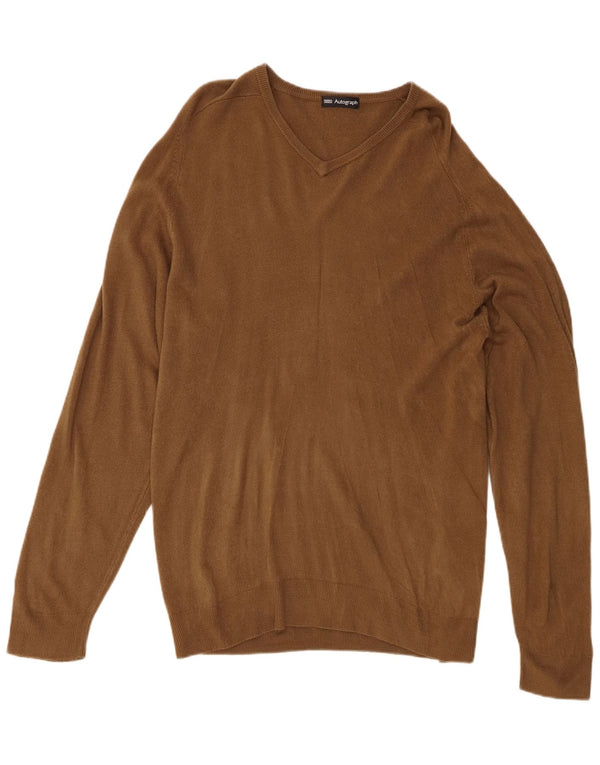Suéter masculino Marks & Spencer com decote em V grande acrílico marrom