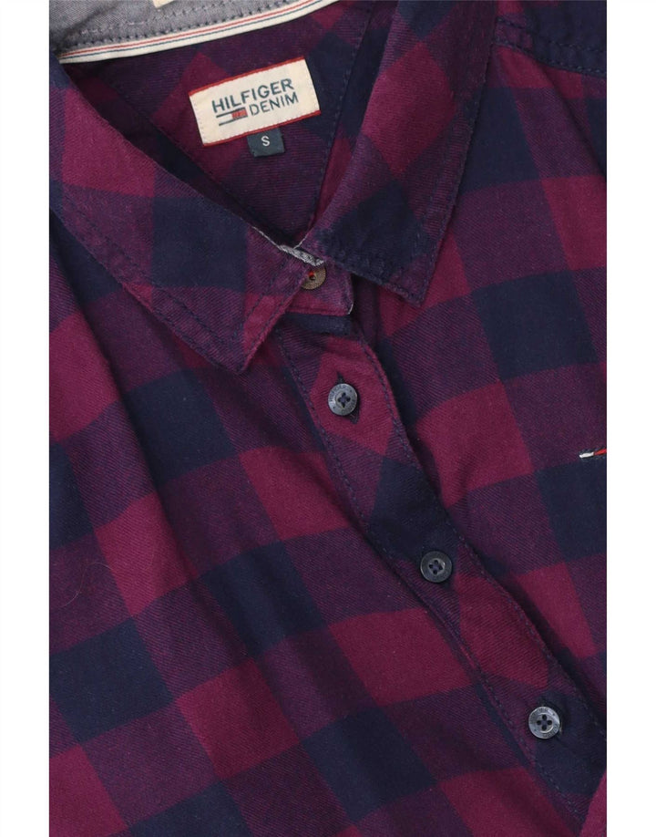 Camiseta feminina Tommy Hilfiger Reino Unido 10 pequena xadrez roxa