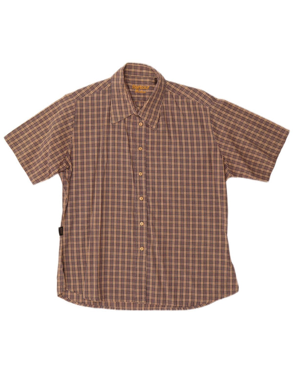 Camisa feminina de manga curta Barbour Reino Unido 14 grande algodão xadrez marrom