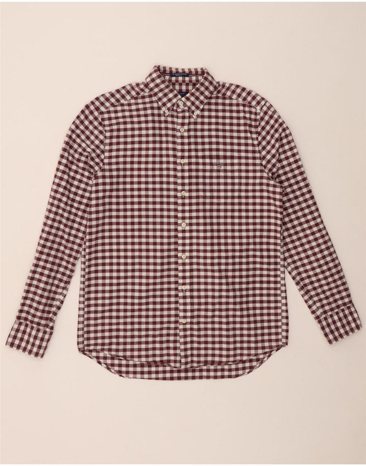 Camisa masculina GANT tamanho 39/40 15 1/2 médio marrom algodão guingão