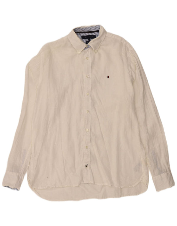Camisa masculina TOMMY HILFIGER de linho branco médio