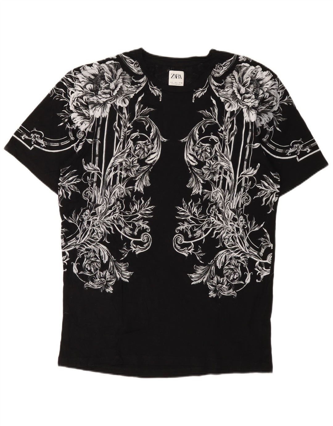 Zara Camiseta masculina gráfica Top grande preto floral
