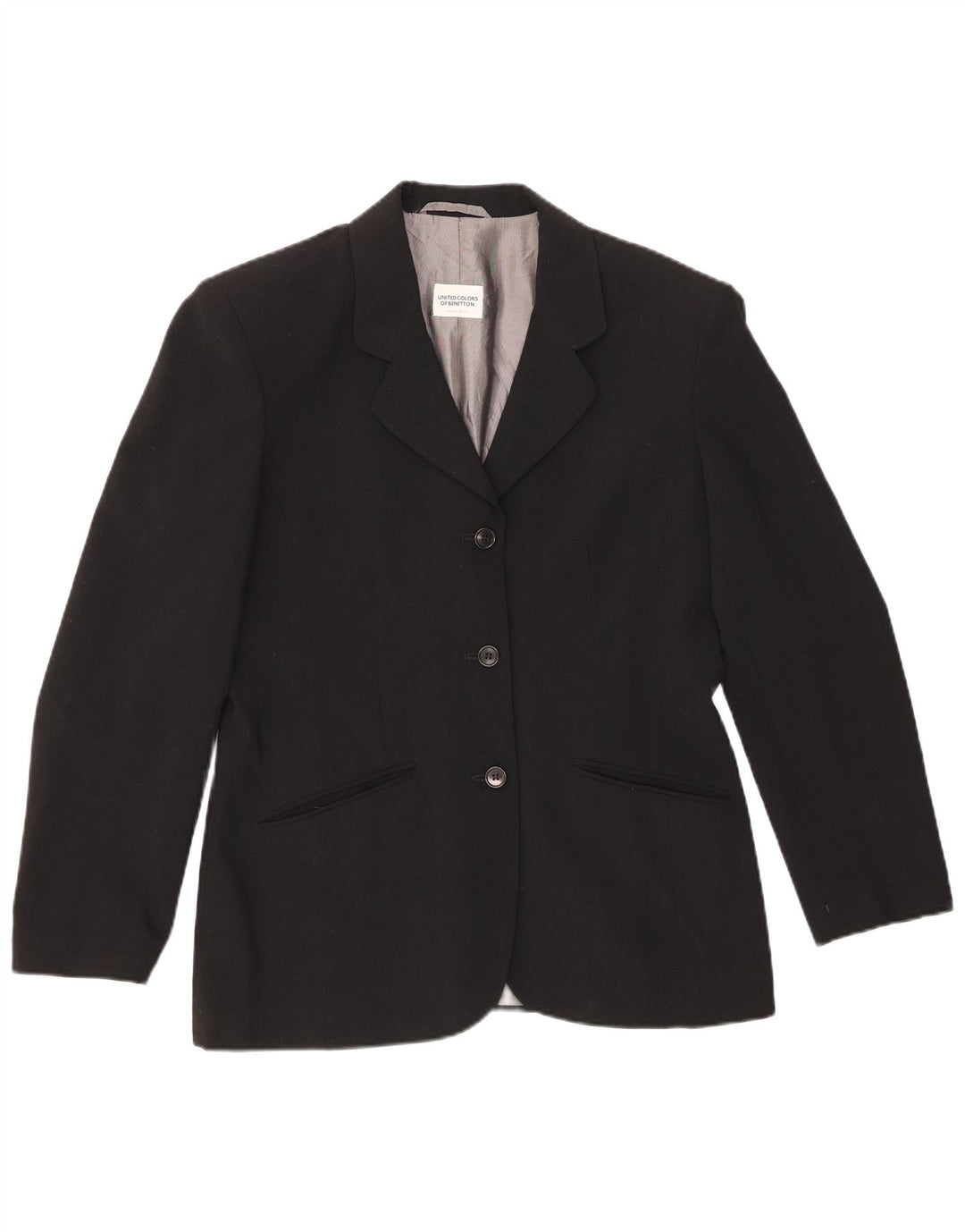 Jaqueta blazer feminina de 3 botões BENETTON IT 46 grande poliéster preto