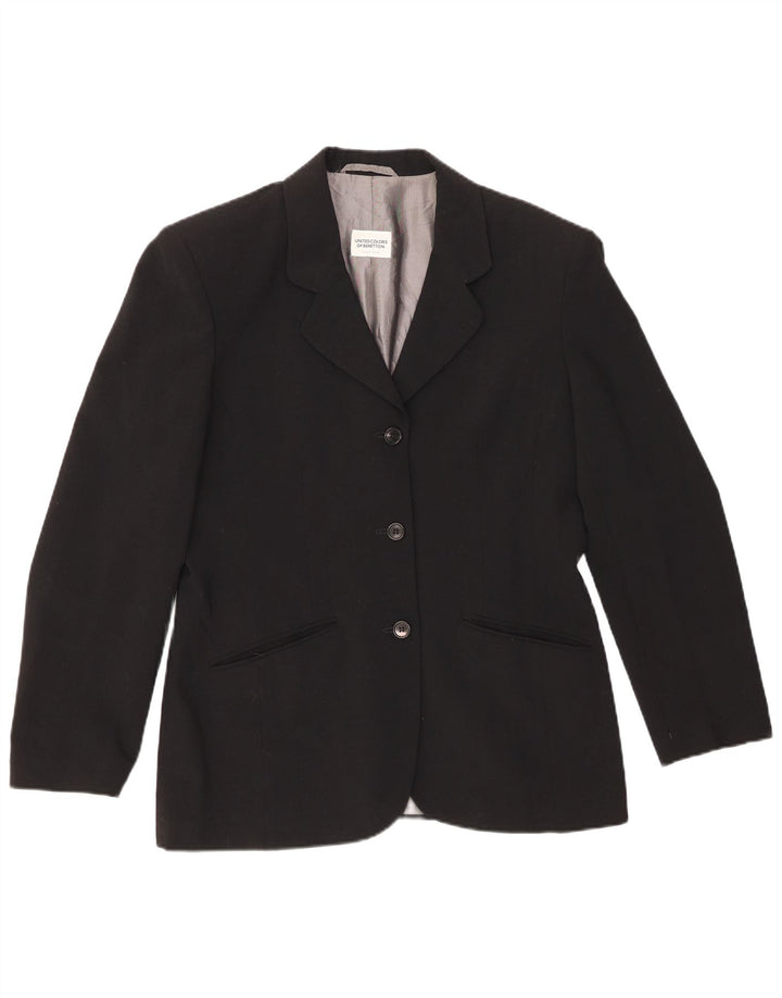 Jaqueta blazer feminina de 3 botões BENETTON IT 46 grande poliéster preto