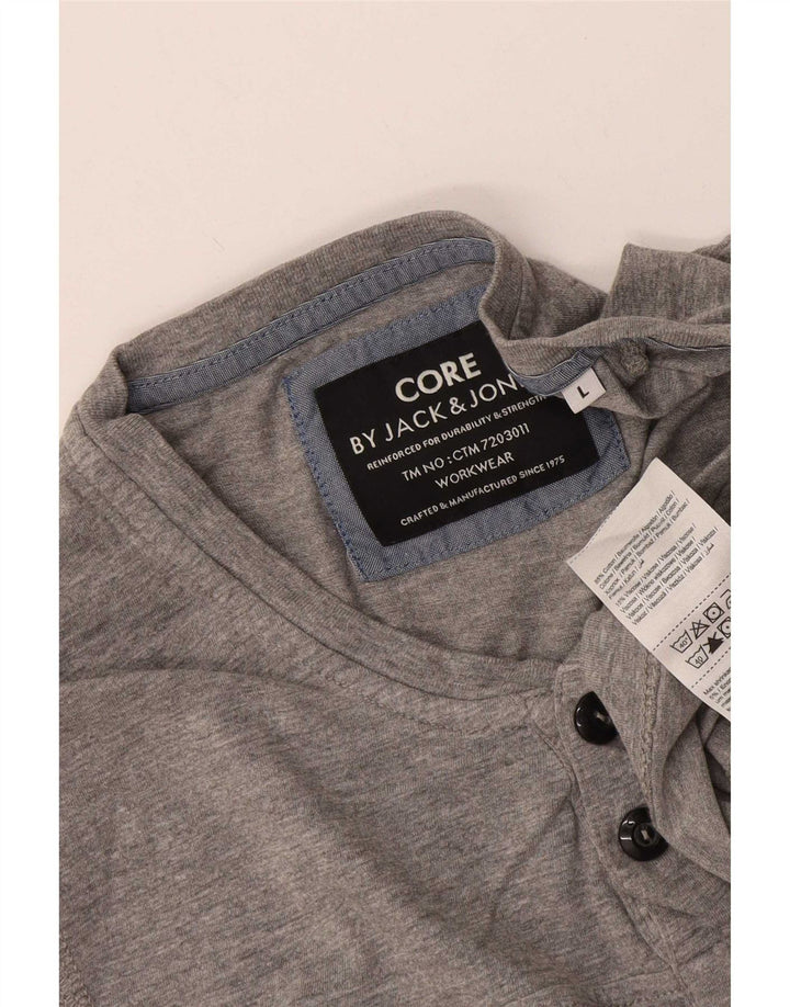 Jack & Jones Camiseta masculina de manga comprida grande algodão manchado cinza