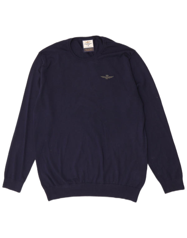 Suéter masculino Aeronautica Militare com gola redonda 4XL lã azul marinho