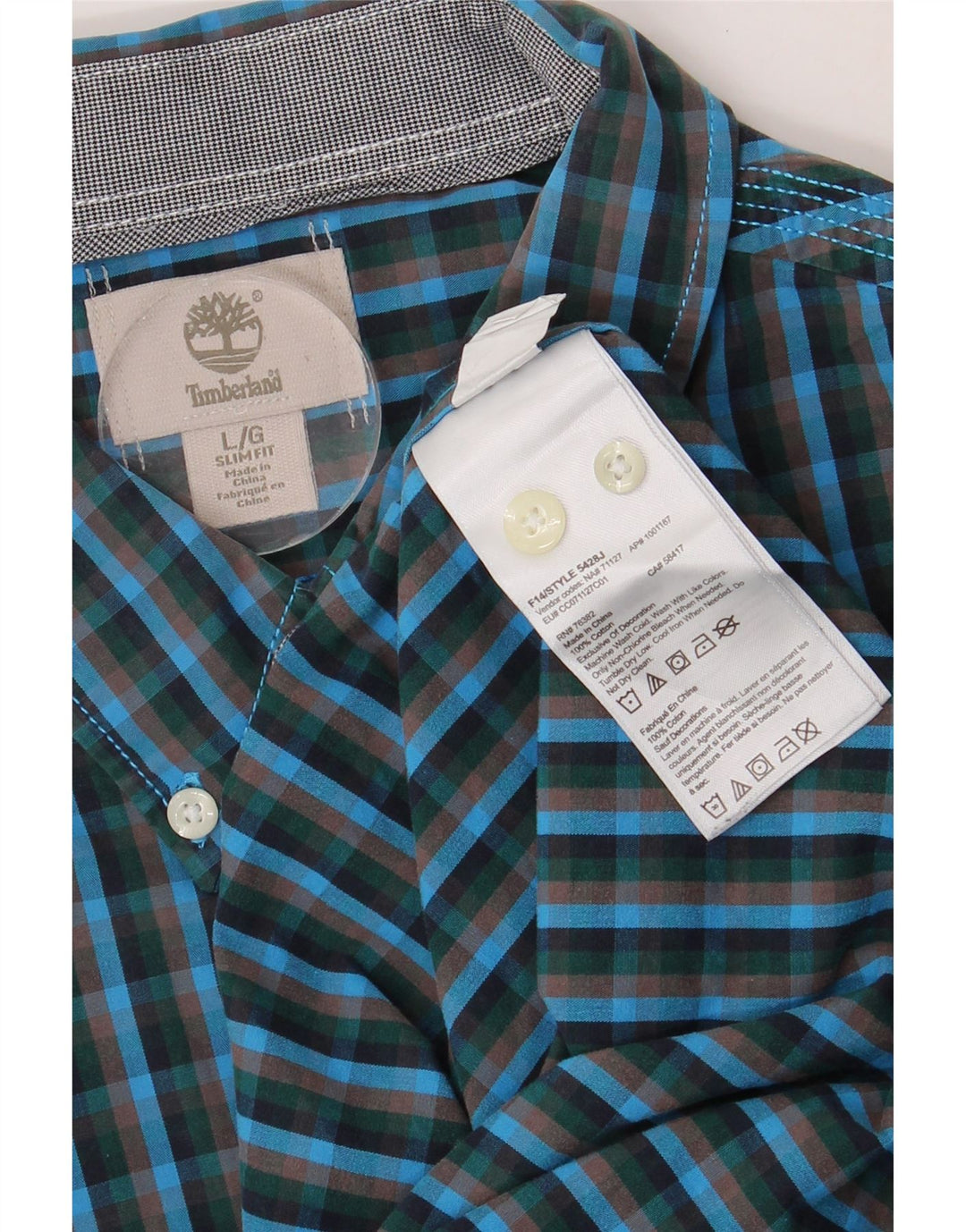Camisa masculina slim fit TIMBERLAND grande algodão xadrez azul