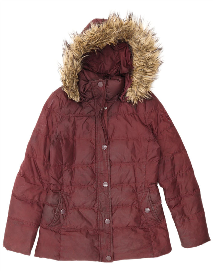 Jaqueta acolchoada com capuz feminina Tommy Hilfiger Reino Unido 10 pequeno poliéster cor de vinho