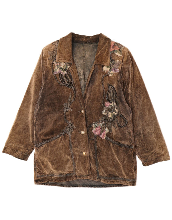 Jaqueta blazer feminina vintage com 3 botões Reino Unido 16 grande marrom floral