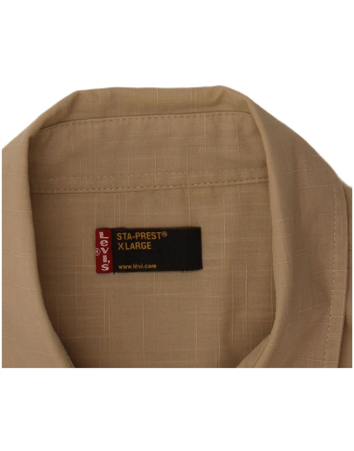 Camisa feminina Levi's Sta-Prest de manga curta UK 18 XL bege xadrez