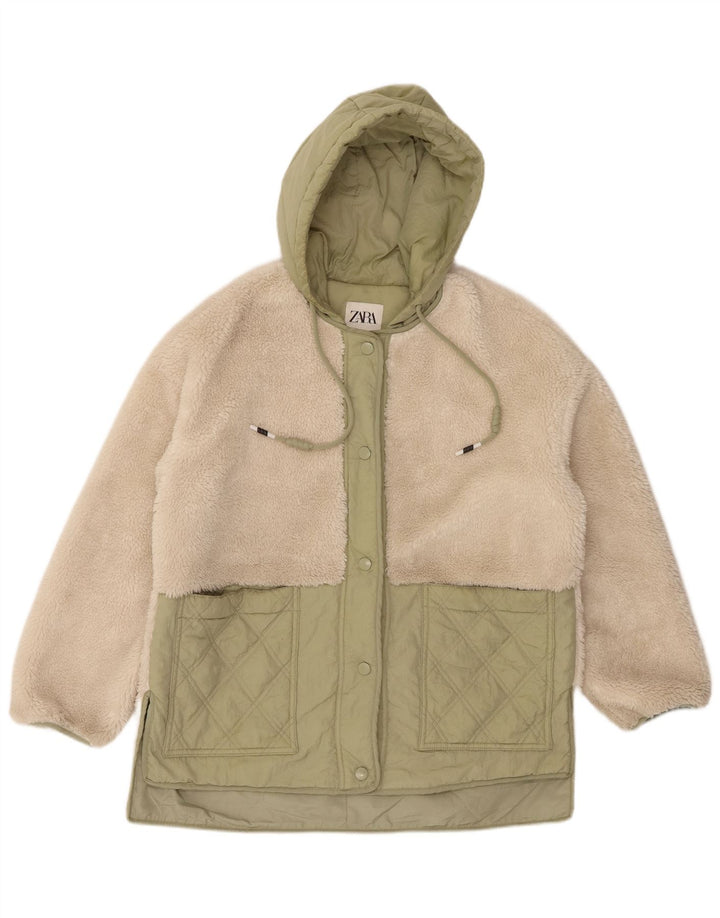 Jaqueta corta-vento feminina com capuz grande Zara UK 10 pequena bege