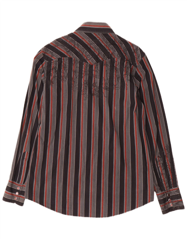 Camisa gráfica masculina CALVIN KLEIN JEANS pequena listrada preta de algodão