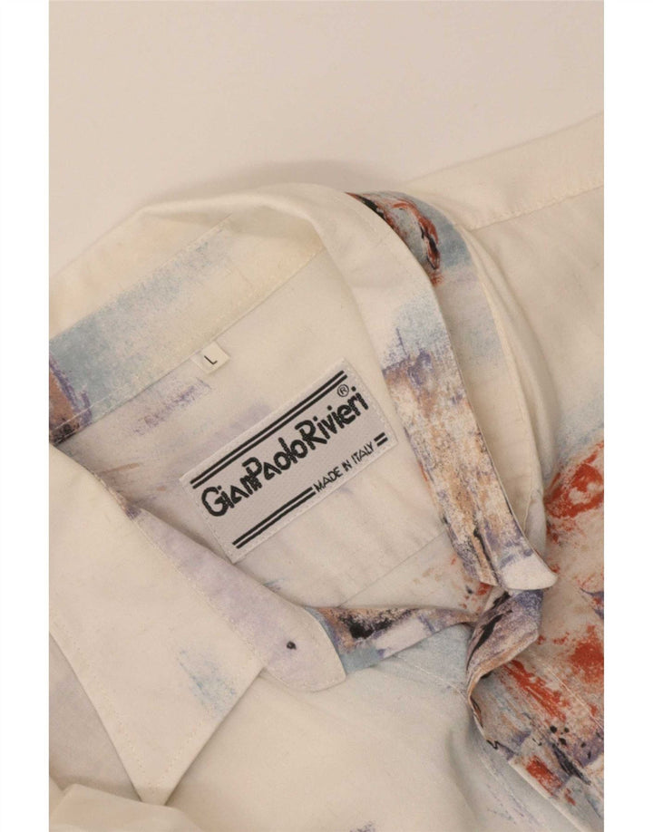 Camisa masculina vintage de manga curta grande patchwork branco