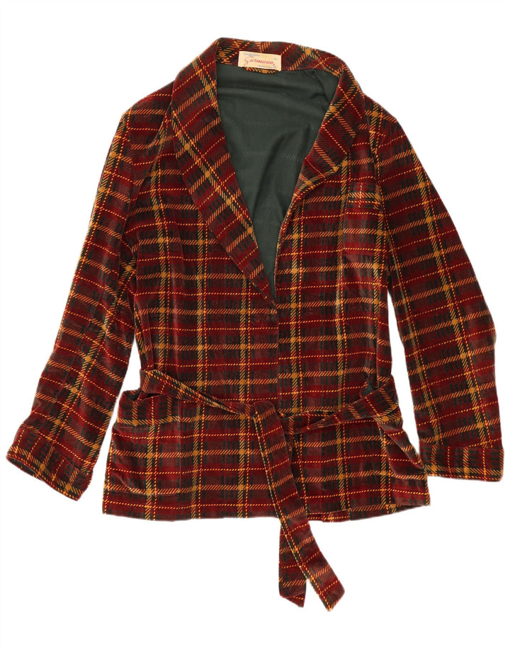 Jaqueta blazer feminina vintage IT 52 2XL Borgonha xadrez
