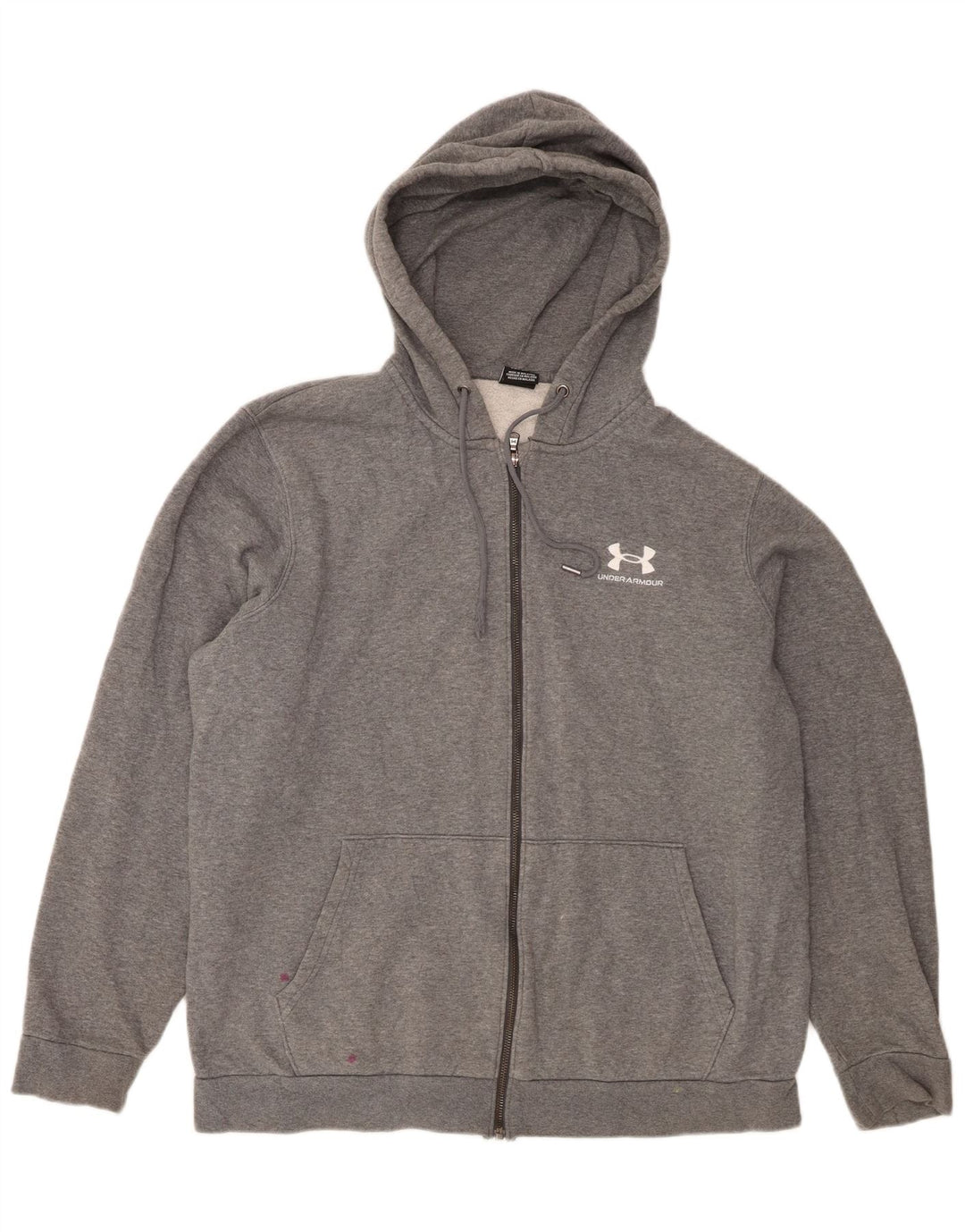 Suéter masculino Under Armour com capuz e zíper grande algodão manchado cinza