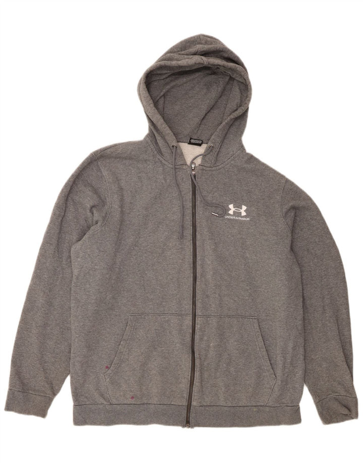 Suéter masculino Under Armour com capuz e zíper grande algodão manchado cinza