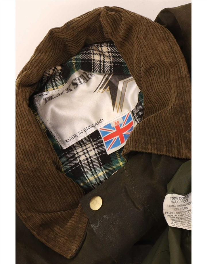 Casaco masculino vintage de algodão encerado UK 38 médio cáqui