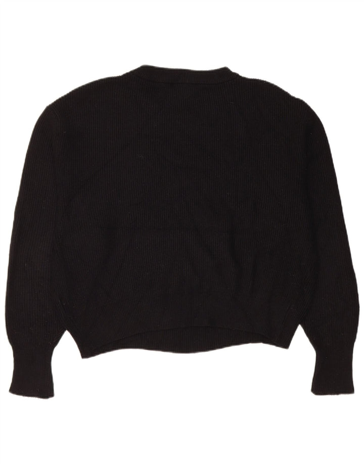 Zara Suéter feminino oversized com gola redonda Reino Unido 14 médio preto viscose