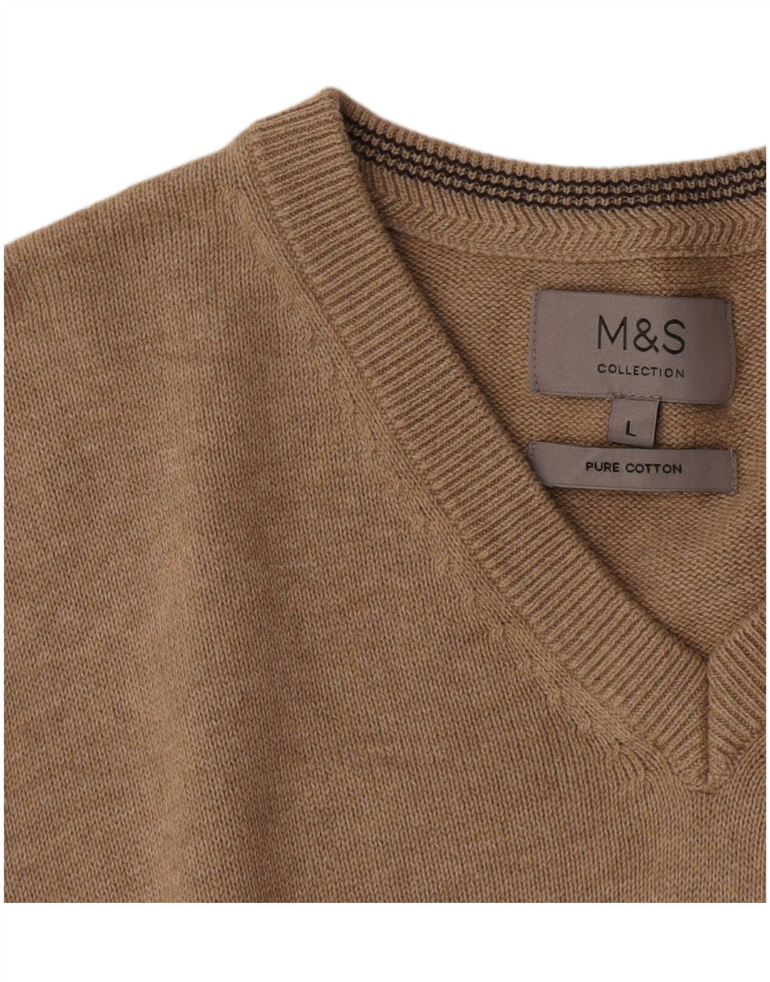 MARKS & SPENCER Suéter masculino com decote em V grande algodão marrom