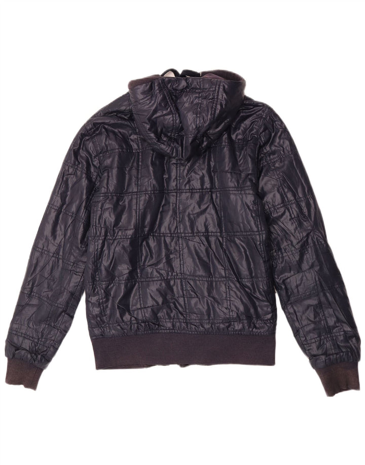 Jaqueta bomber masculina Zara com capuz UK 36 pequena azul marinho