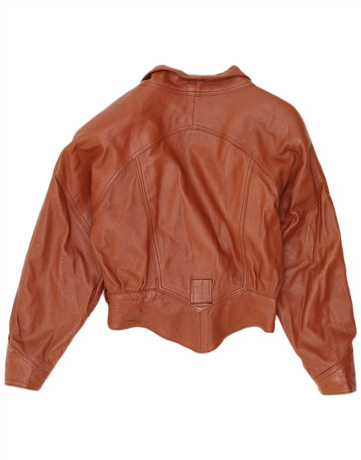 Jaqueta de couro feminina vintage UK 10 pequena marrom