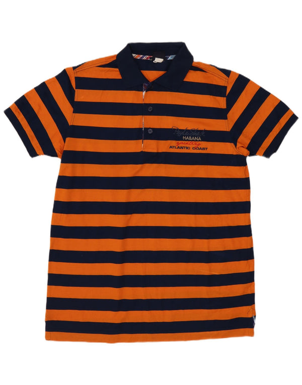 PAUL & SHARK Camisa polo masculina Yachting gráfica grande algodão listrado laranja