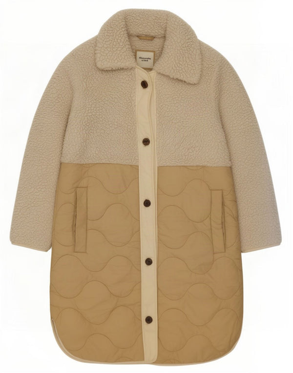 Casaco acolchoado grande feminino Abercrombie & Fitch Reino Unido 6 XS Bege Colourblock