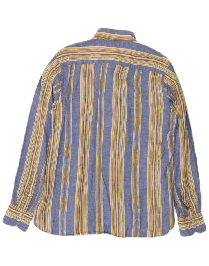 Camisa masculina Tommy Hilfiger de linho listrado azul médio