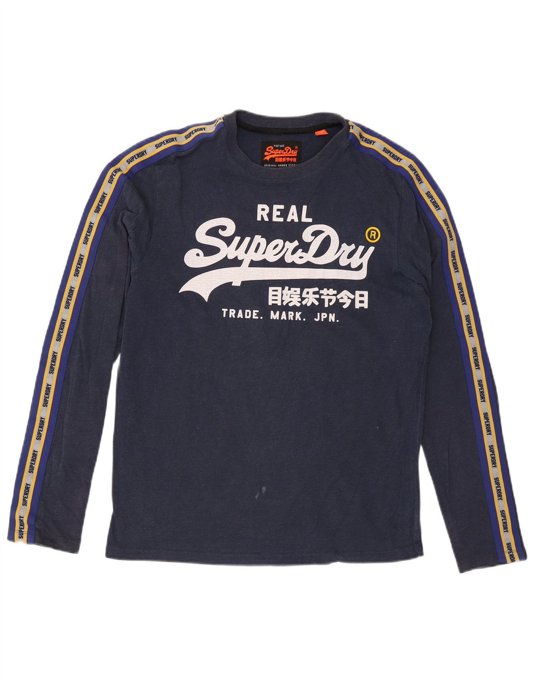 Camiseta gráfica masculina Superdry manga comprida médio azul marinho