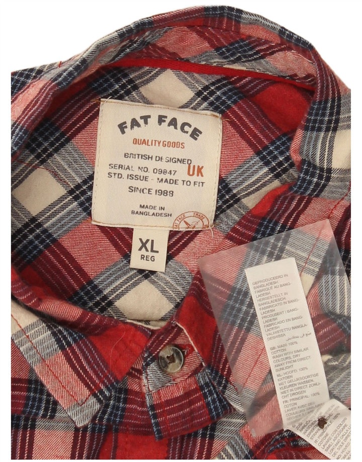 Camisa masculina de flanela de ajuste regular Fat Face XL algodão xadrez vermelho