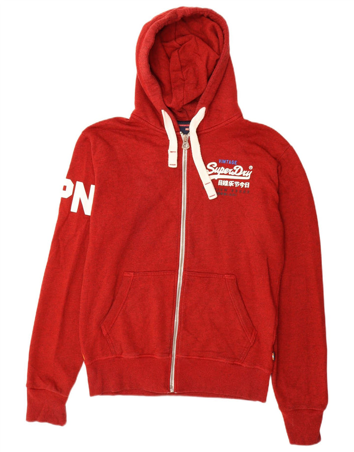 Suéter masculino Superdry com capuz e zíper gráfico médio algodão vermelho