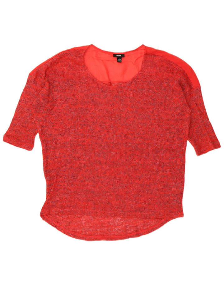 Suéter feminino MOSSIMO manga 3/4 com gola redonda Reino Unido 16 grande vermelho manchado