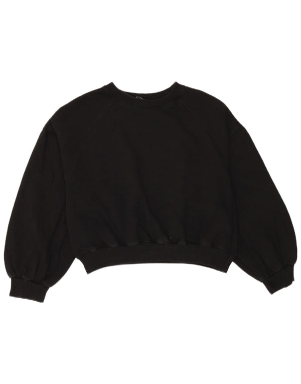 Zara Womens Crop Oversized Moletom Jumper Reino Unido 14 Médio Algodão Preto