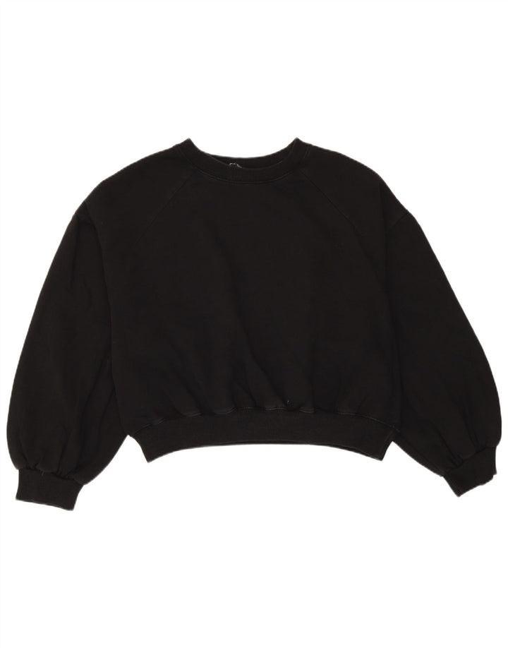 Zara Womens Crop Oversized Moletom Jumper Reino Unido 14 Médio Algodão Preto