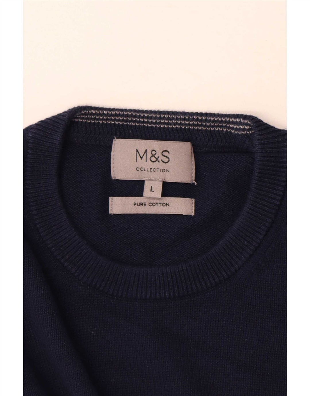 Suéter masculino Marks & Spencer com gola redonda, grande algodão azul marinho