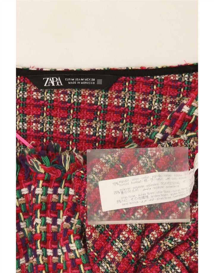 Jaqueta Bolero feminina Zara UK 12 algodão xadrez vermelho médio