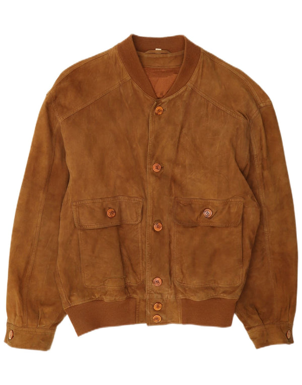 Jaqueta bomber masculina vintage de camurça IT 46 couro bege pequeno