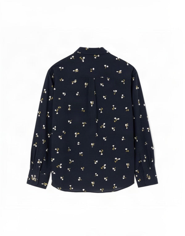 Camisa feminina Marks & Spencer Reino Unido 10 pequena viscose floral azul marinho