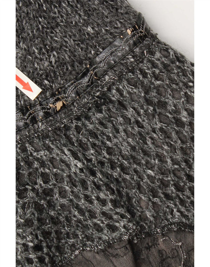 Juju & Christine Saia feminina de malha assimétrica pequena W30 patchwork cinza